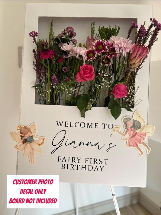 Personalised Fairy First Birthday Vinyl Decal - Custom Party Wording - Adhesive Transfer Sticker - Happy Birthday Welcome Sign Text