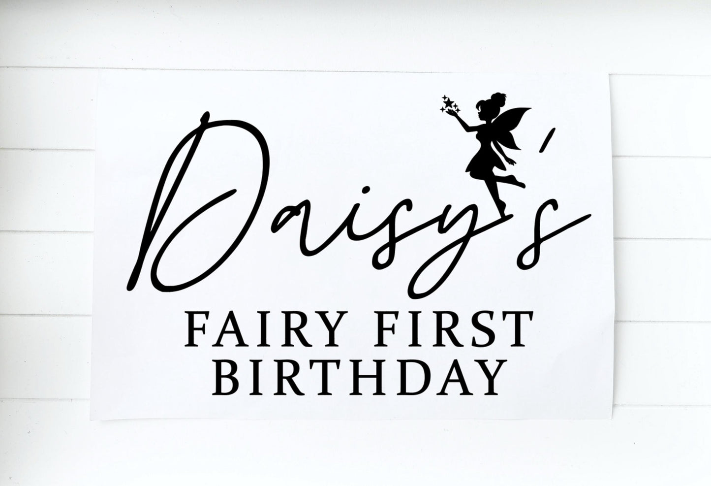 Personalised Fairy First Birthday Vinyl Decal - Custom Party Wording - Adhesive Transfer Sticker - Happy Birthday Welcome Sign Text